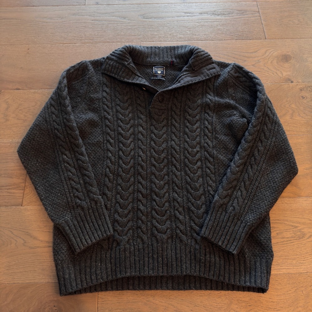 Vintage Hudson Jeans Dark Gray Cable Knit Sweater